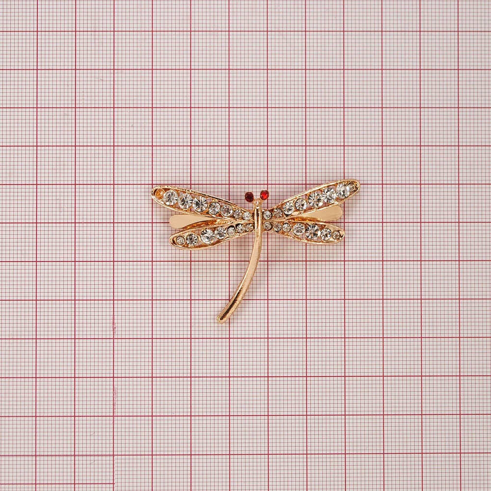 Краб металл Стрекоза 5,6*3,6см GOLD, белые, красные камни, шт. Крабы Металл Цветы, Жуки
