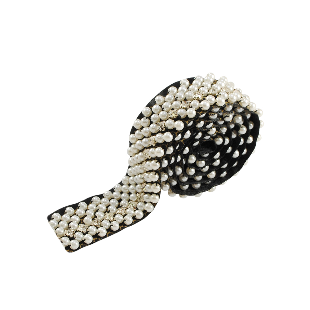 Тесьма с жемчугом Млечный путь, 2,5см, черный, жемчуг, ярд. Тесьма