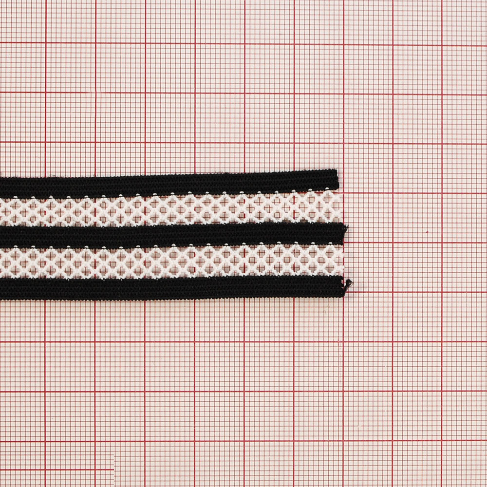 Резинка с сеткой Полосы 2,8см, черный, белый, 50ярд. Резинка