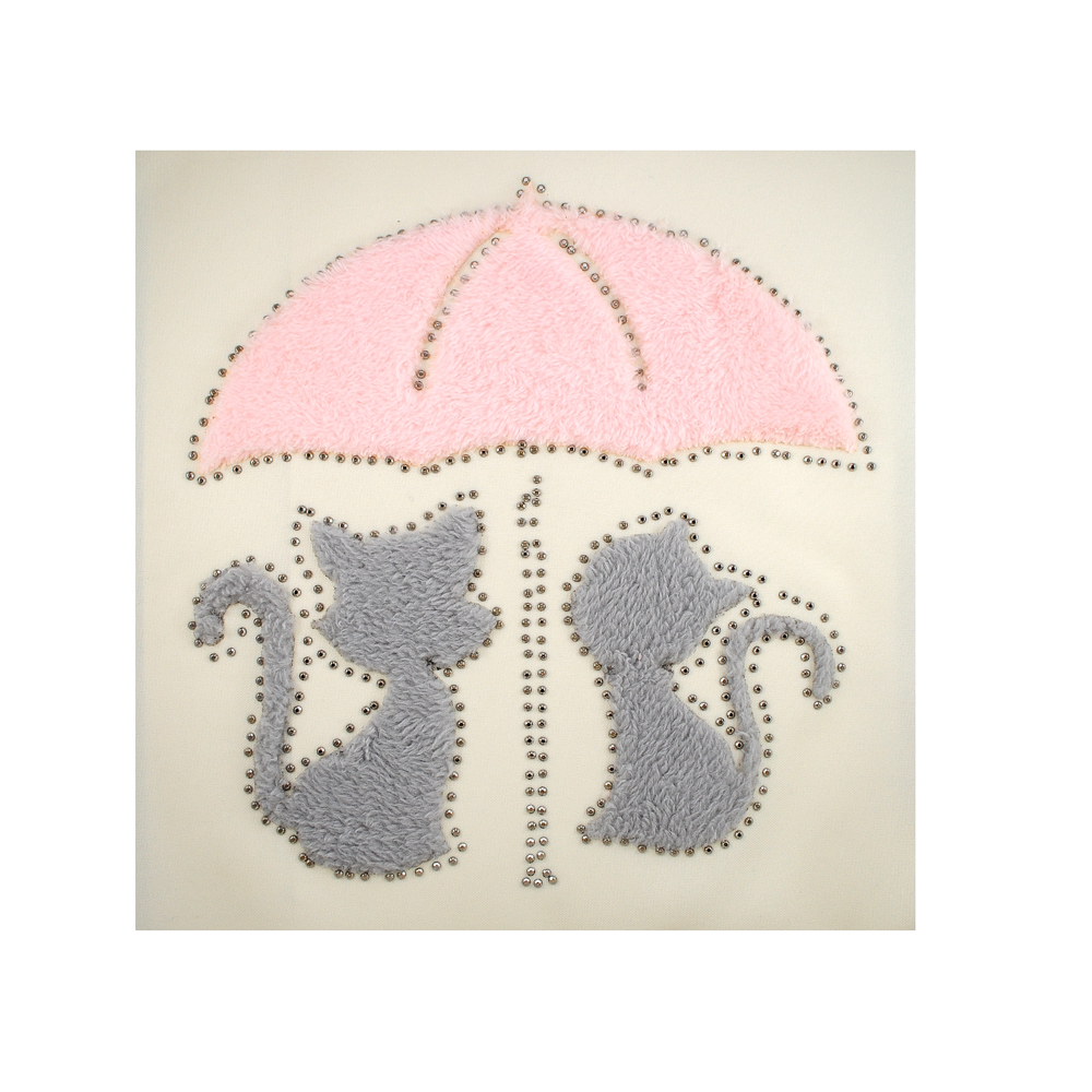 Термоаппликация тканевая со стразами  Коты под зонтом, 24,5*25см, розовый, серый, хематит, шт. Аппликации клеевые Ткань, Кружево