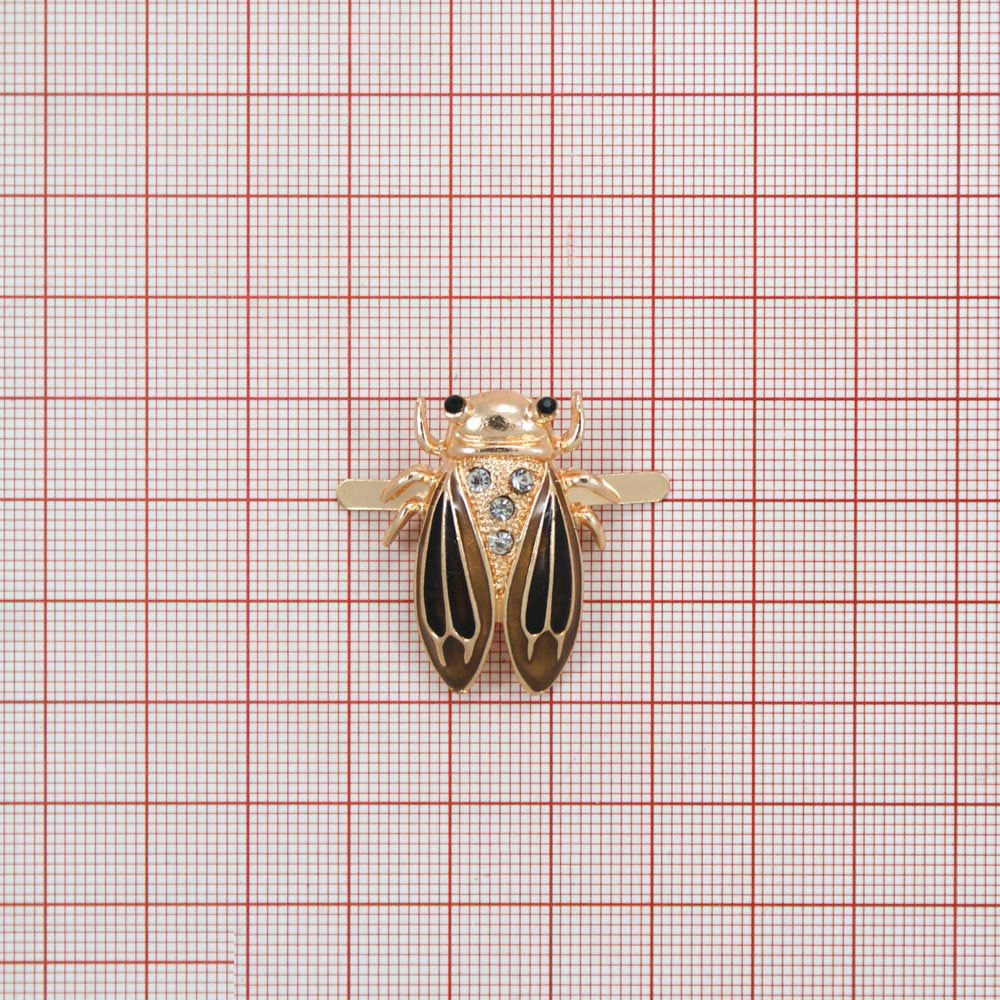 Краб металл Цикада 2,3*3 GOLD белые камни, коричневая эмаль, шт. Крабы Металл Цветы, Жуки