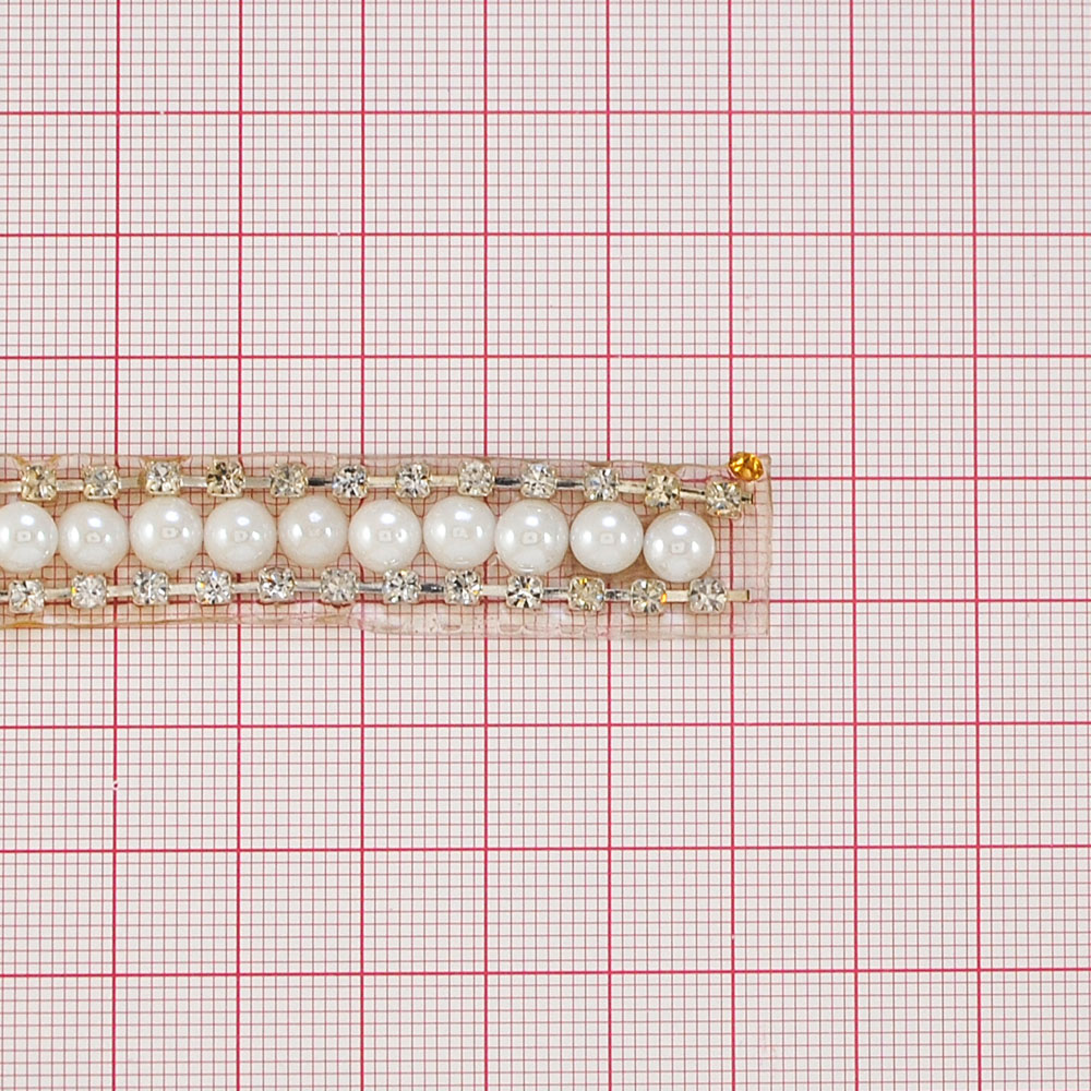 Тесьма стразы клеевые Жемчуг 10мм nikel, белые камни, жемчуг, ярд. Тесьма из страз