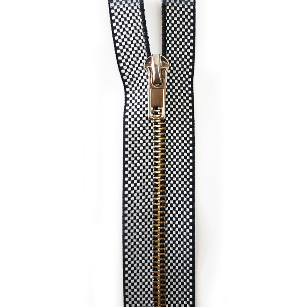 Змейка металлическая №5 100см, О/Е, Gold и черно-белая клетка ткань, двусторонняя, шт. Змейка Металл