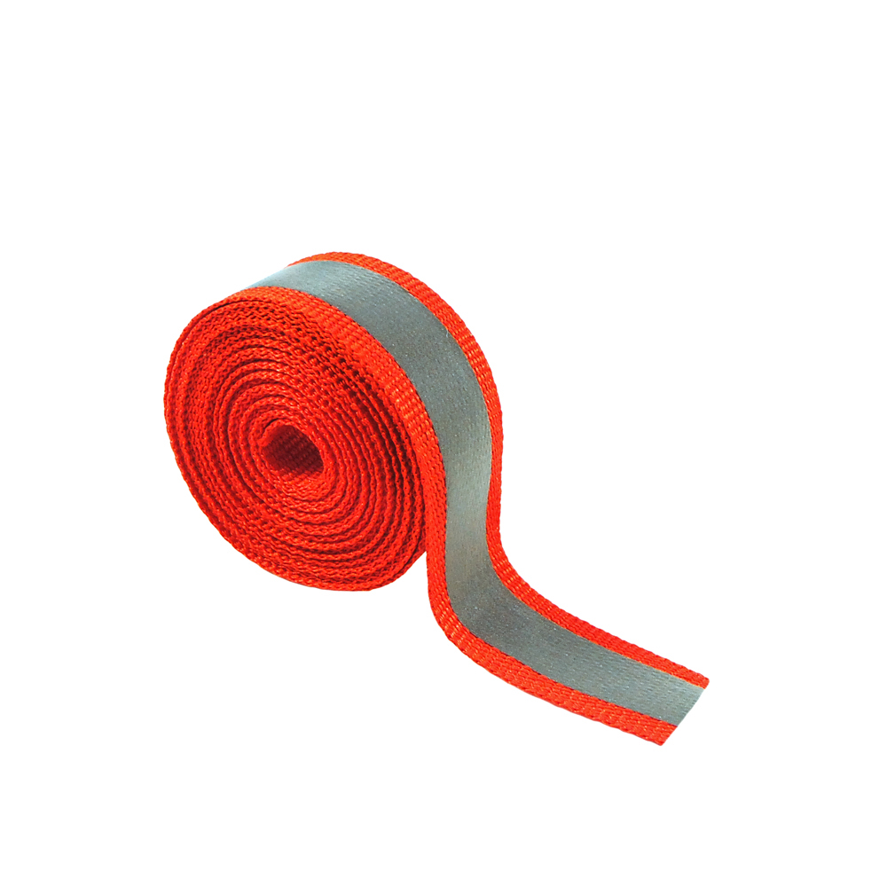 Тесьма светоотражающая на ткани 1,5см, красный, 50ярд. Тесьма