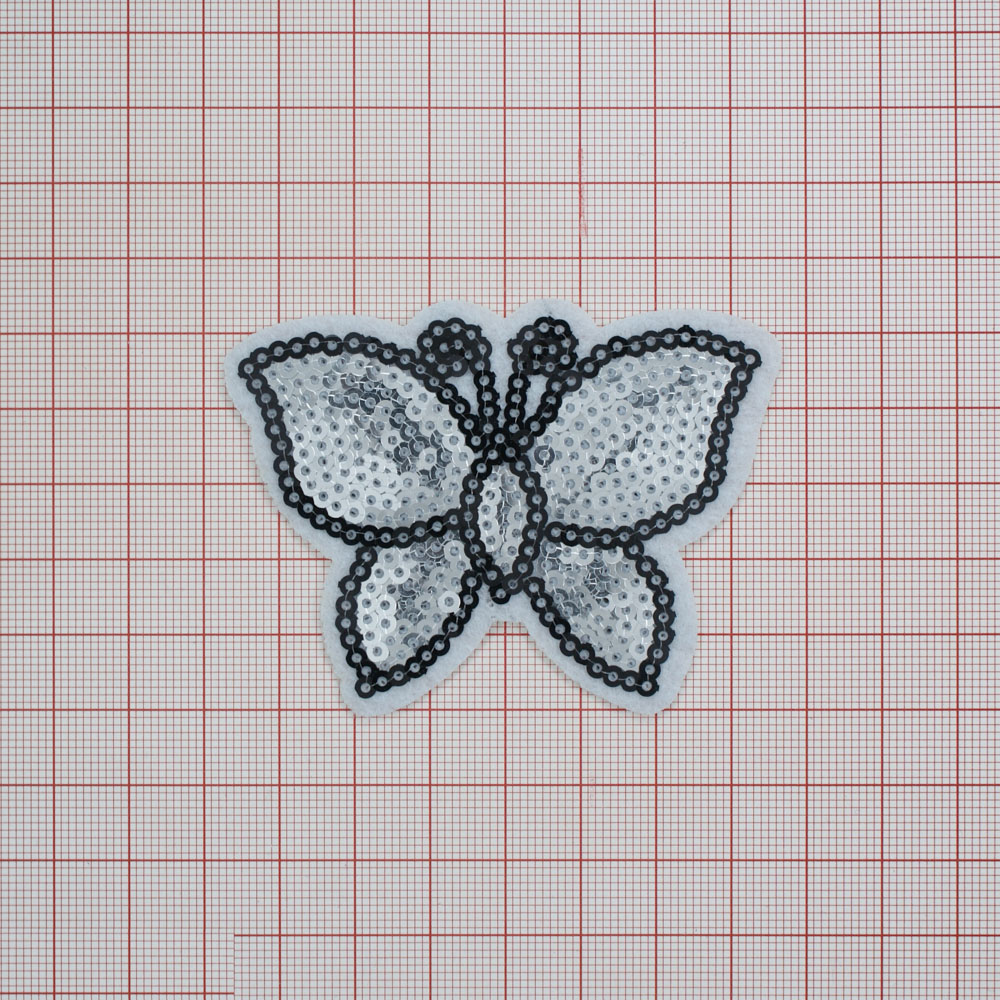 Аппликация клеевая пайетки Бабочка 7,2*5,3см черные, серые пайетки, шт. Аппликации клеевые Пайетки