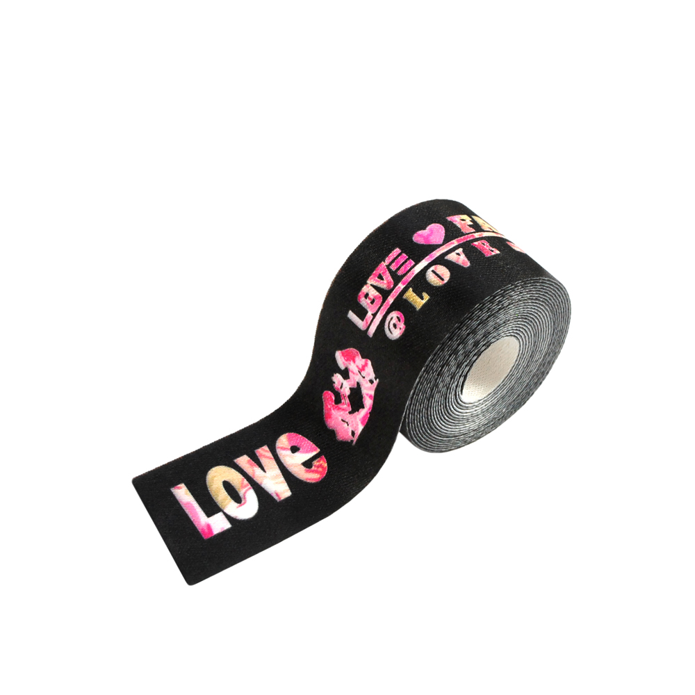 Тесьма тканевая пришивная LOVE 2,5см, черный, розовый, цветной, 50ярд. Тесьма