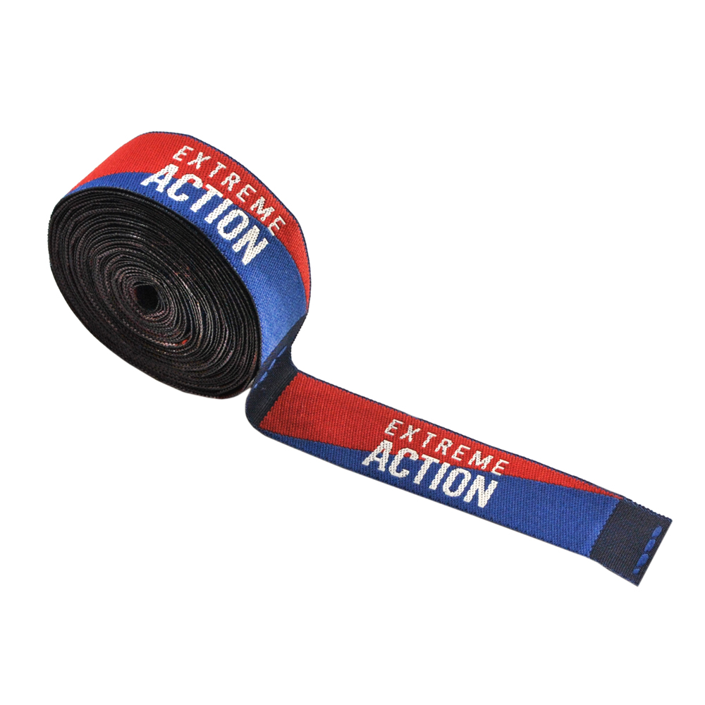 Этикетка тк.выш. Extreme Action 1,2см, красно-синяя, белый лого, шт. Вышивка / этикетка тканевая