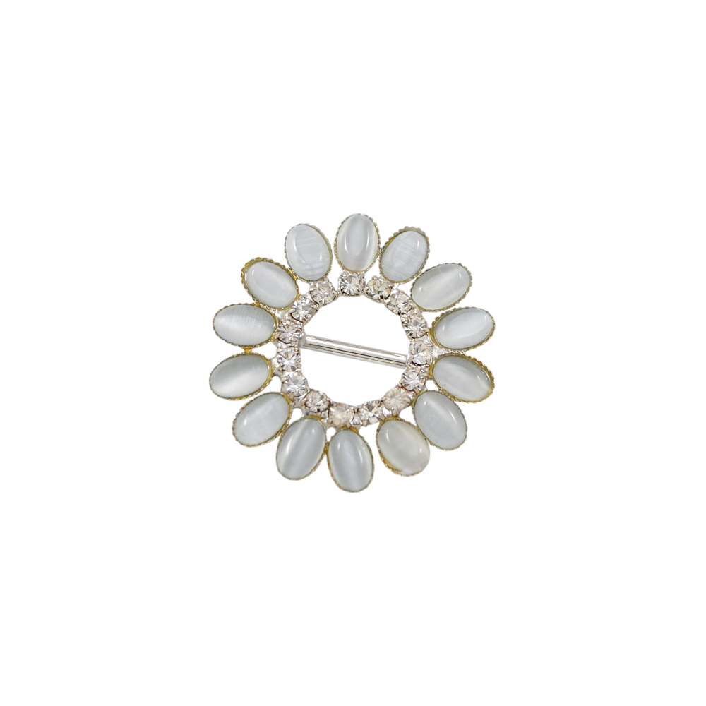 Укр. стекл. 7587 NIKEL перетяжка Цветок, круг 1см, шт. Перетяжка металл со стразами