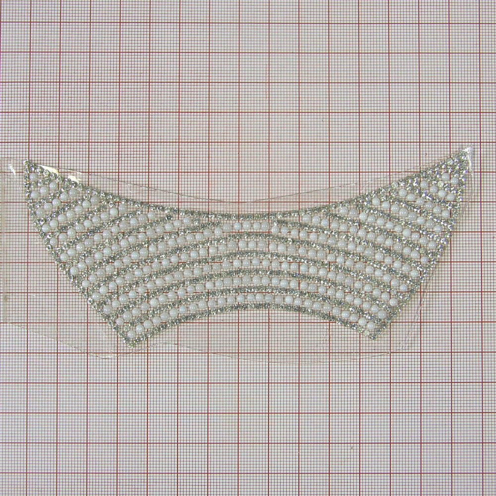 Аппликация клеевая стразы Манжет полосы 65*145мм белый жемчуг 2,2мм, белые камни 2мм, шт. Аппликации клеевые Стразы комб.