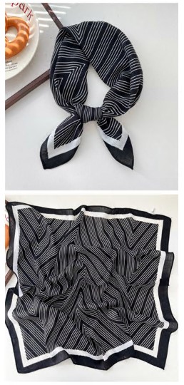 Платок тканевый в полоску, 65*65см, черный, белый, шт. Украшения