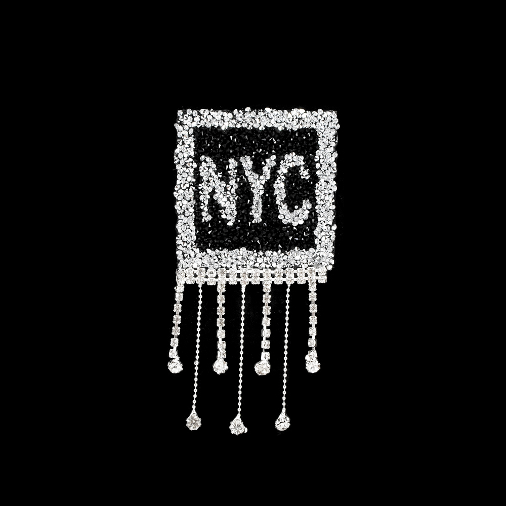 Аппликация клеевая, стразы гречка и бахрома, NYC, 6*11,5см, белый, черный, никель, шт. Аппликации клеевые Стразы комб.