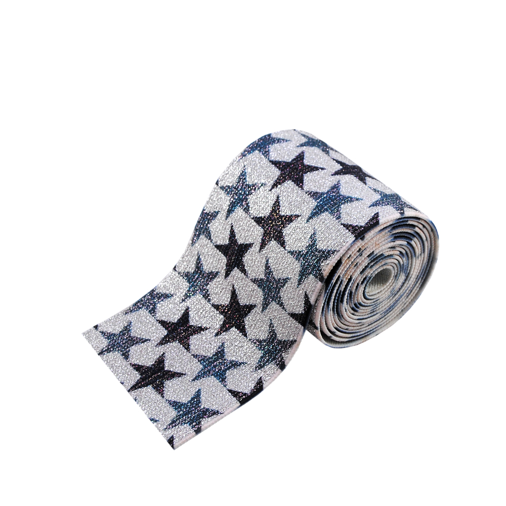 Резинка №42, 7,5см, Звезды, черная, люрекс серебро, ярд. Резинка