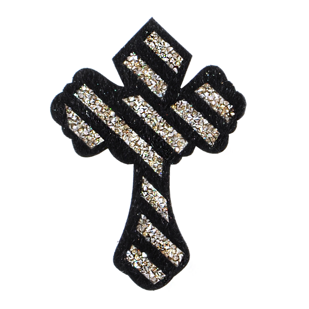 Аппликация клеевая войлок Крест 70*95мм черный, black diamond, black hematite, шт. Аппликации клеевые Тканевые