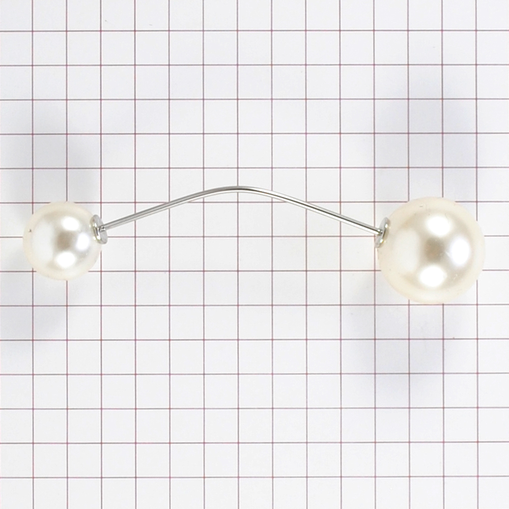 Булавка изогнутая Два шара 6,7*1,5см nikel и белый жемчуг, шт. Булавки