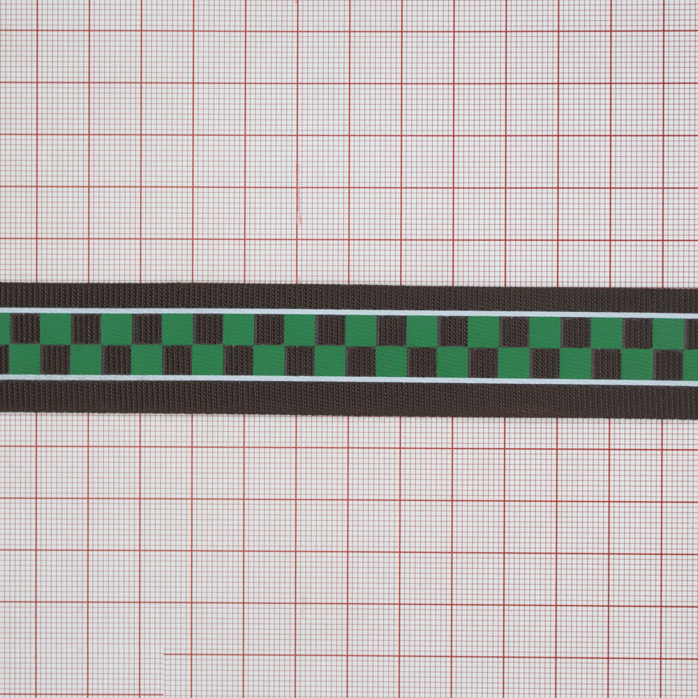 Тесьма Шахматка-зелёная 2,5см коричневая ярд. Тесьма