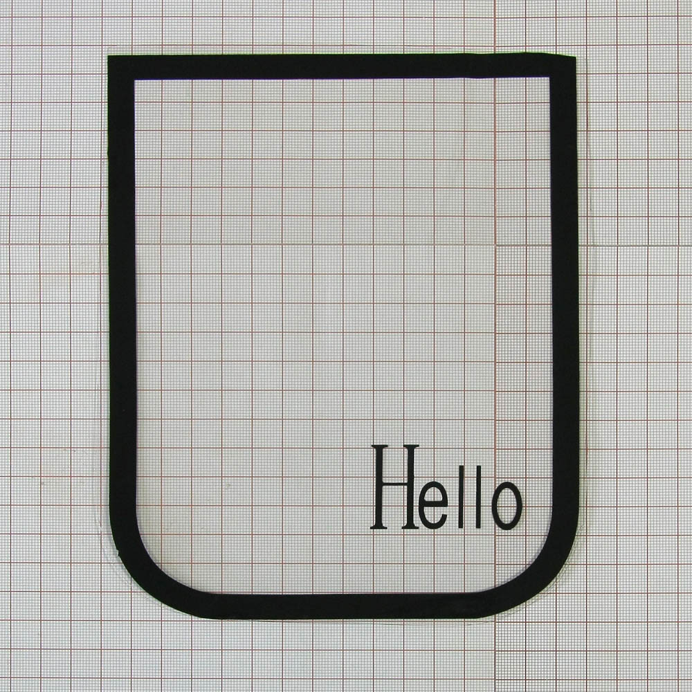 Аппликация клеенка пришивная прозрачная Hello 20*15.5см черный рисунок, шт. Аппликации Пришивные Резина, Силикон