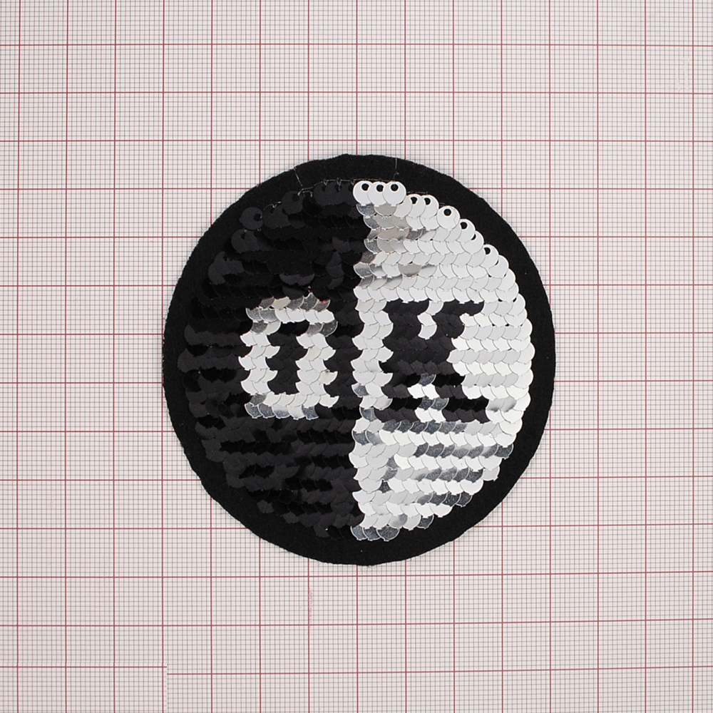 Аппликация клеевая пайетки двусторонняя О К 8*8см черный, серебро и красный, золото пайетки, шт. Аппликации клеевые Пайетки