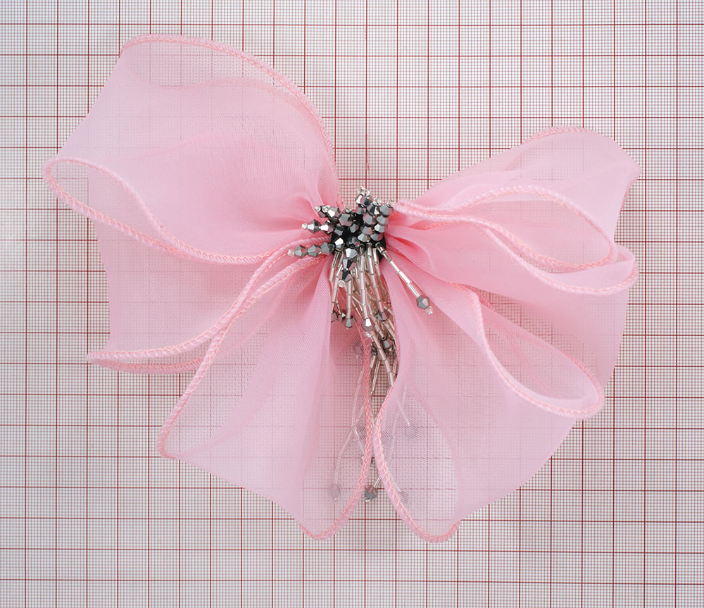 Аппликация декор Бант шифоновый 3 розовый 19*18см. Аппликации Пришивные Цветы Банты