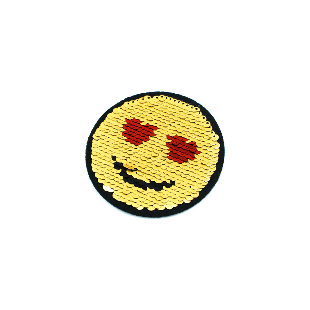 Аппликация клеевая пайетки двусторонняя Смайл 8*8,5см золотые/белые и красные/черные пайетки, шт. Аппликации клеевые Пайетки