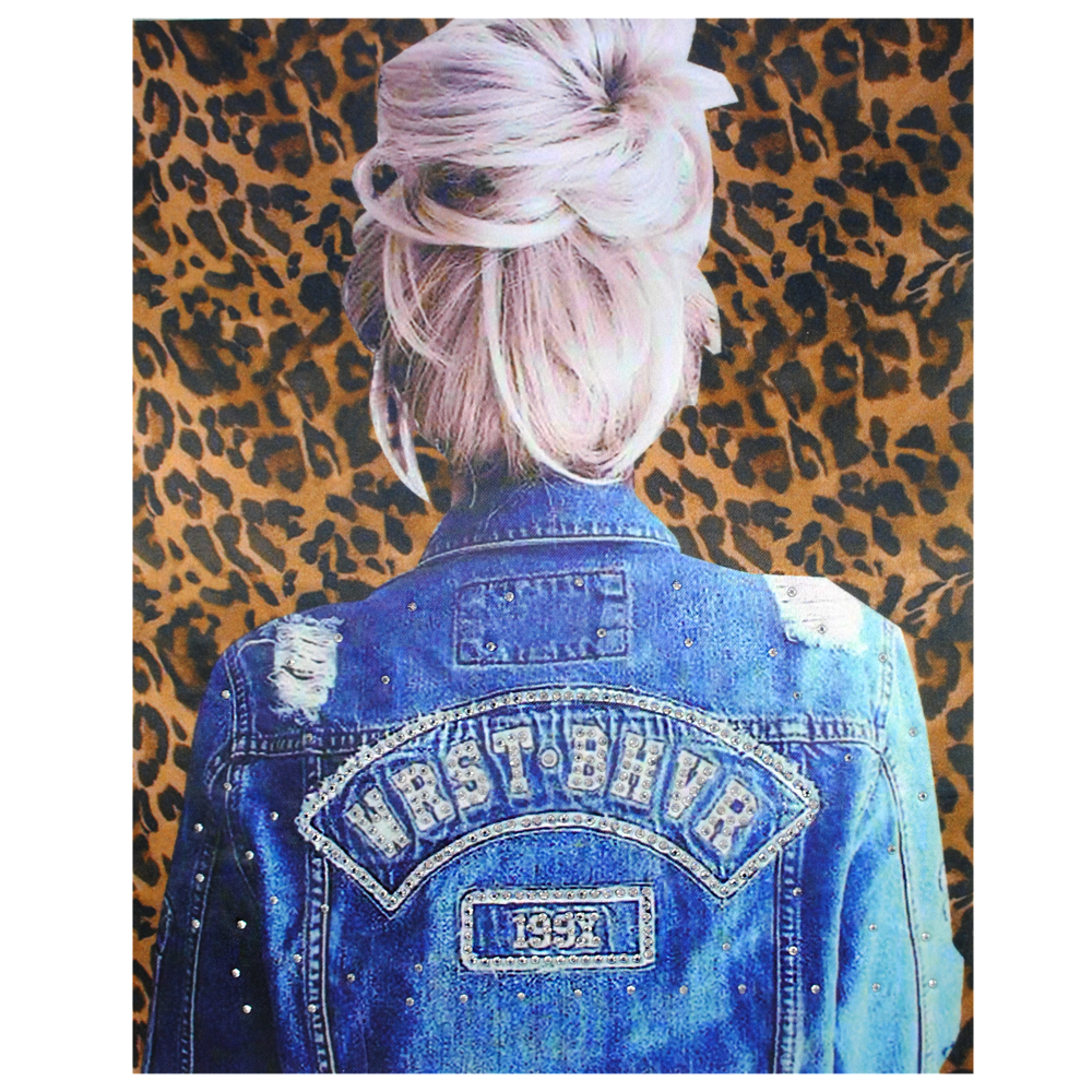 Аппликация приш. Девушка в джинсовке, 20*25см, син., леопард., бел., шт. Аппликации Пришивные Постер