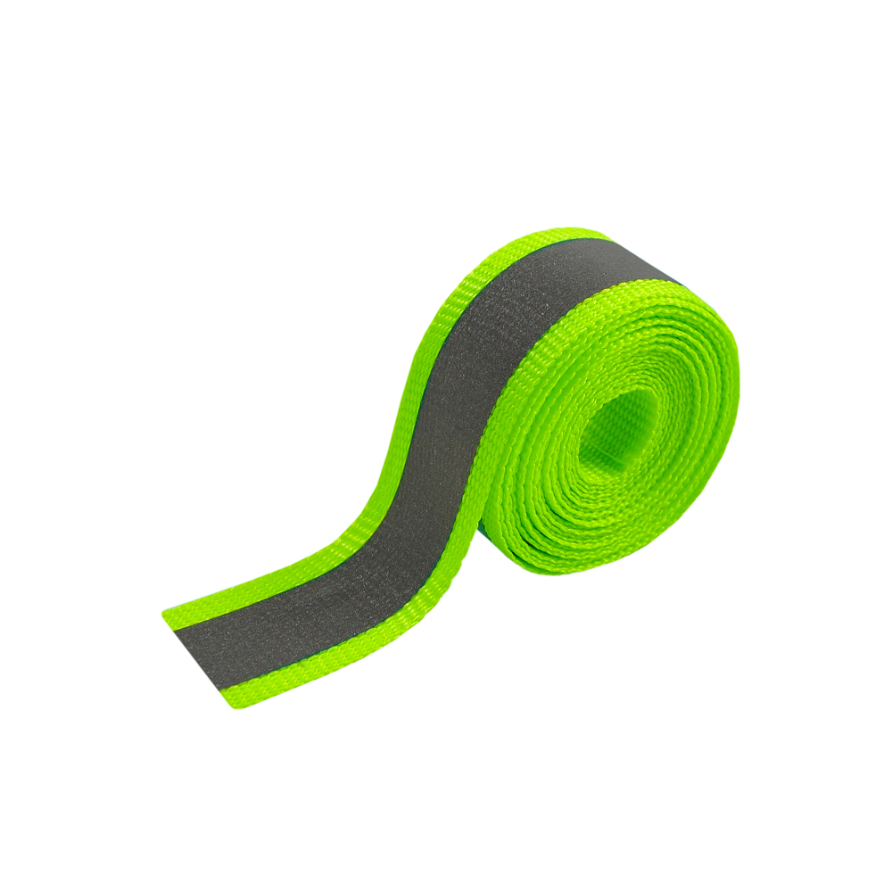 Тесьма светоотражающая на ткани 1,5см, салатовый, 50ярд. Тесьма