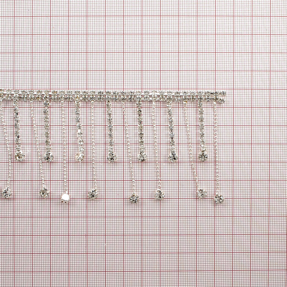 Тесьма стразы с подвесками  из страз,  5см, белый, ярд. Тесьма из страз