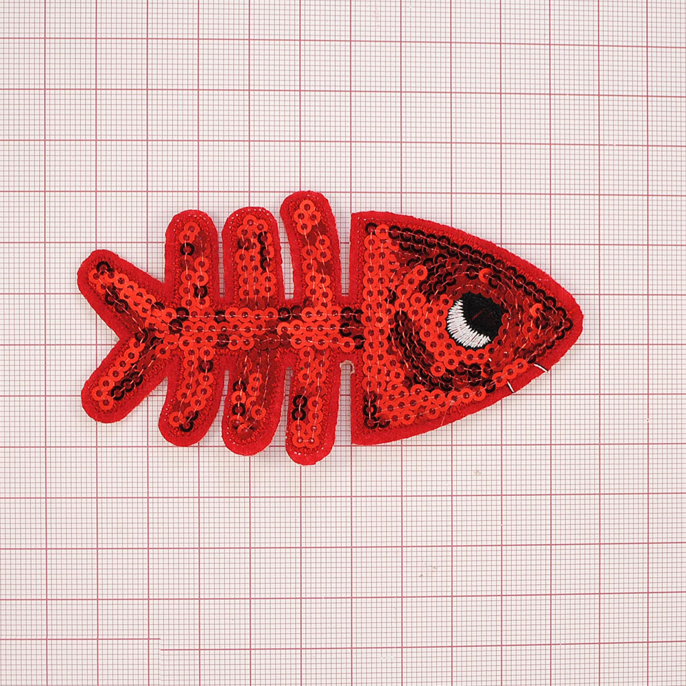 Аппликация клеевая пайетки Рыба 10*5,5см красный, белый, шт. Аппликации клеевые Пайетки
