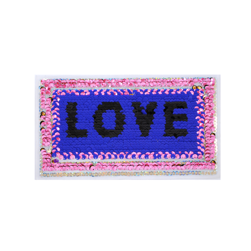 Аппликация пришивная пайетки LOVE, 20*12см, розовый, черный, синий, золотой, шт. Аппликации Пришивные Пайетки