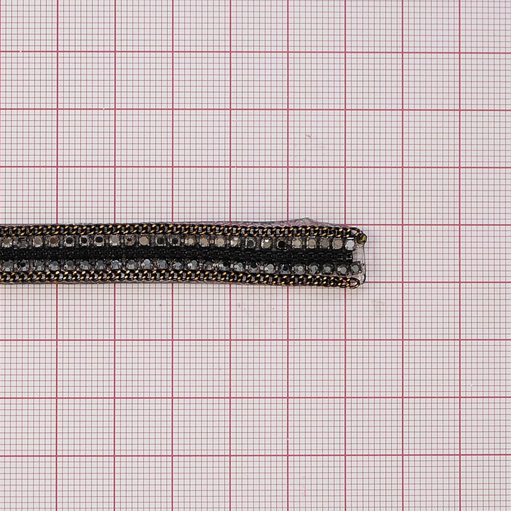 Тесьма стразы клеевые H14-1,1см черная, NIKEL, зеркальные камни, ярд. Тесьма из страз