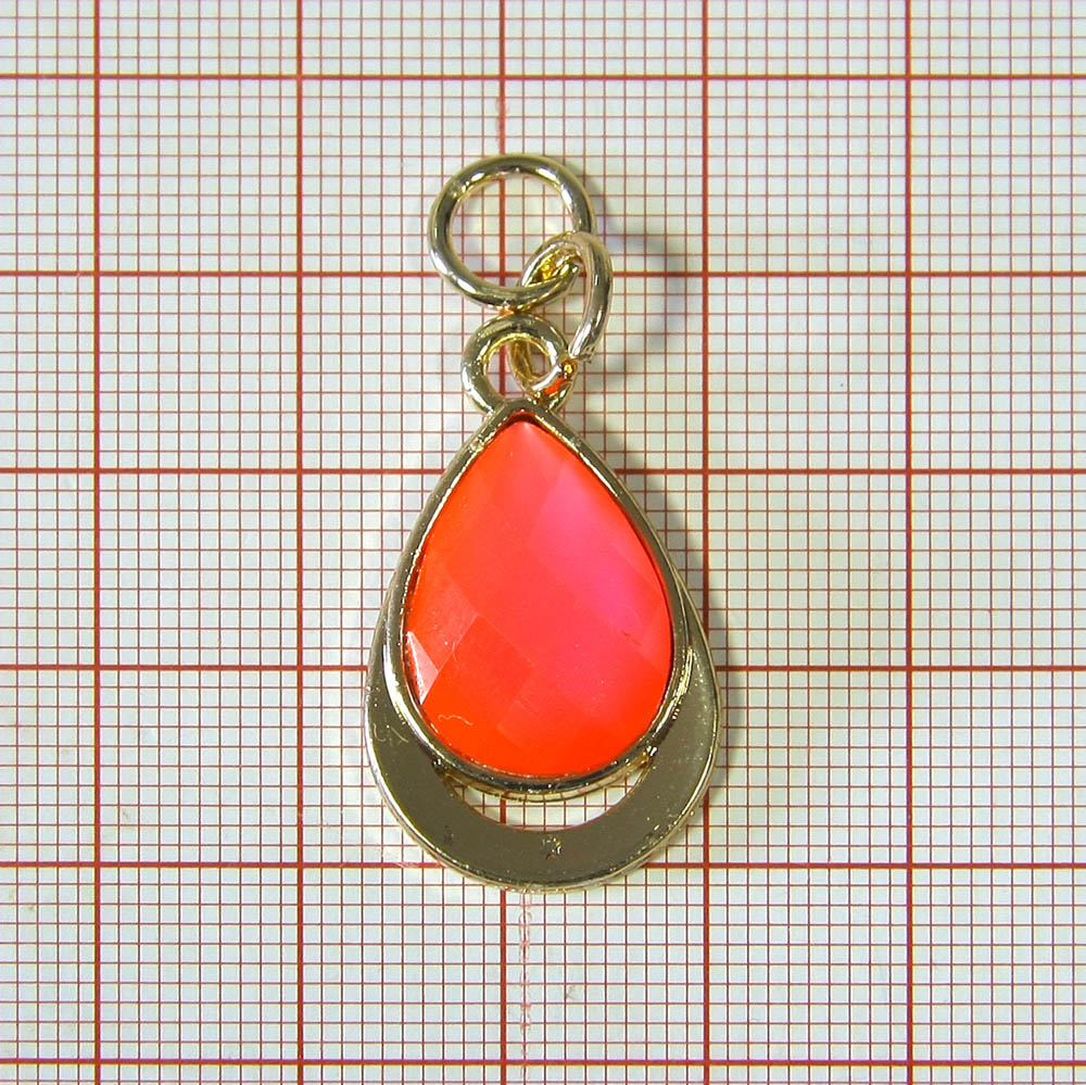 Подвеска металл HX- 023 РОЗОВАЯ капля, 38мм GOLD, камень, шт. Подвески