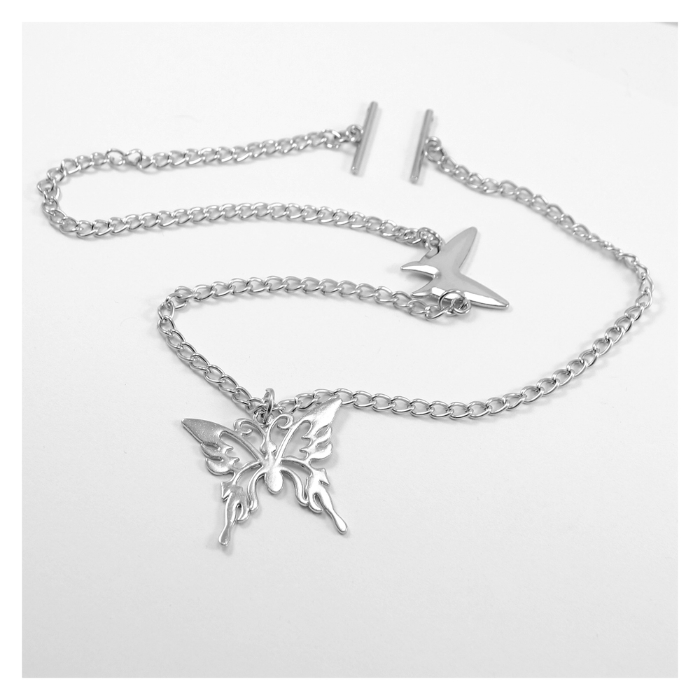 Цепь с подвеской, 43см., подвески бабочки 3см., и 2см., никель, шт.. Подвески