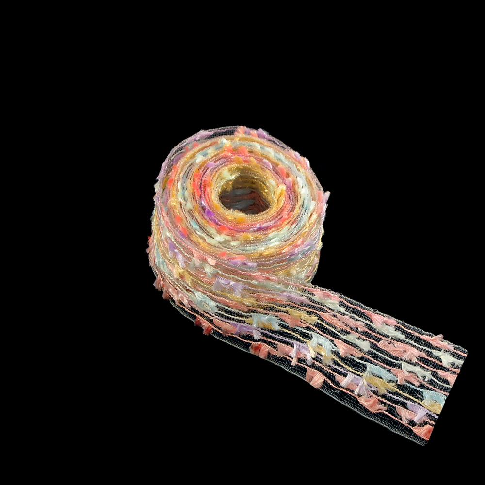 Тесьма Букле 2,5см, светло-розовая, светло-голубая, светло-желтая и белая сеть, 90ярд. Тесьма