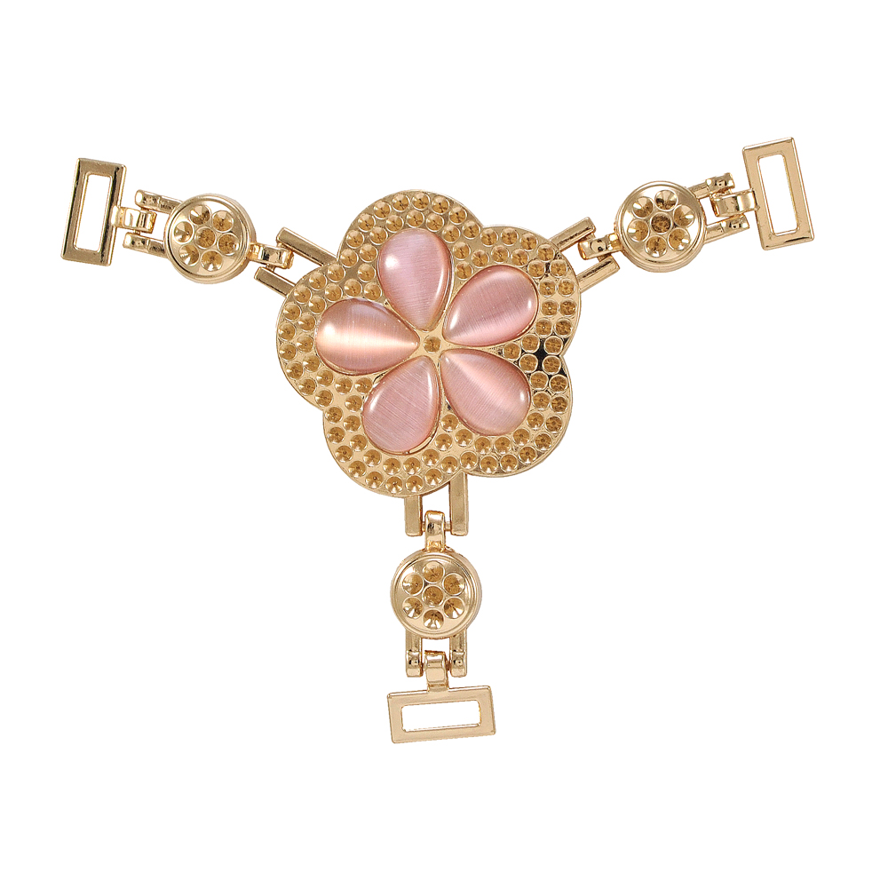 Украшение стекло Сандали Цветок 10,5*9см и 11мм GOLD, розовый кошачий глаз камни, перетяжка тройная. Перетяжка металл со стразами