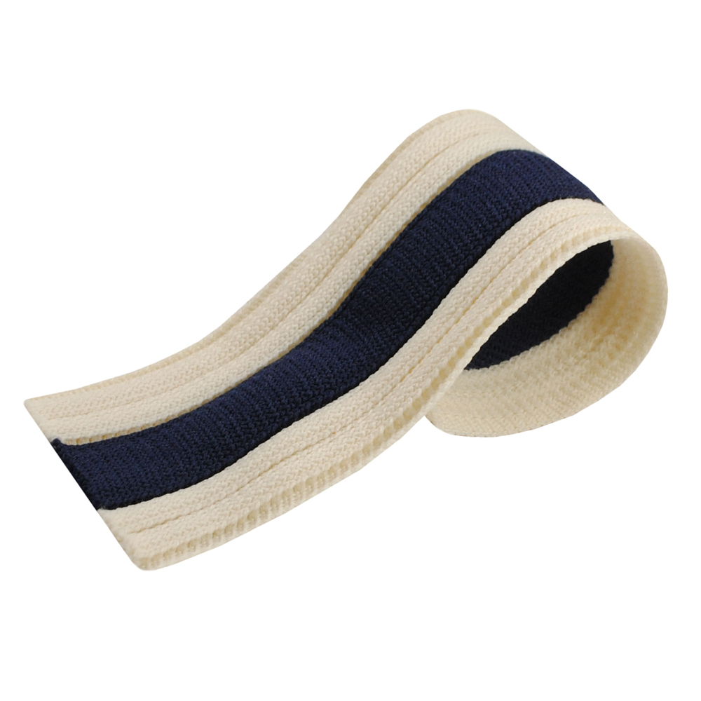 Тесьма лампасная 4см, бежевая и синяя полоса, ярд. Тесьма