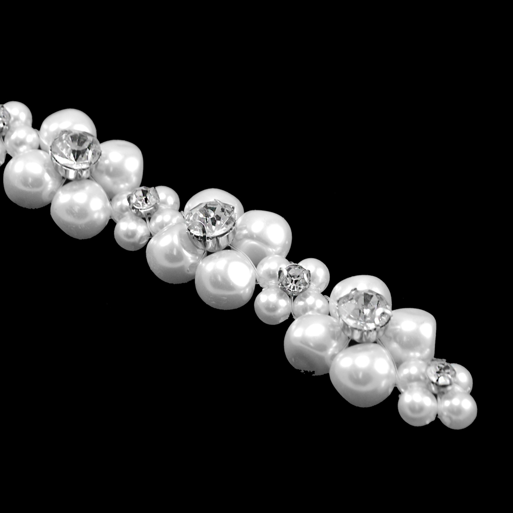 Перетяжка, жемчуг, стразы, 2*16,5см, белый, шт. Перетяжка металл со стразами