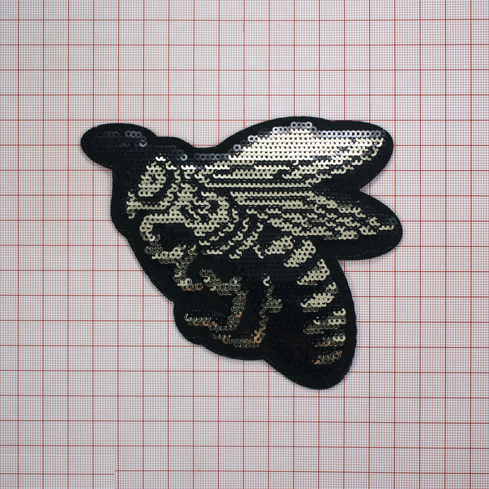 Аппликация клеевая пайетки Пчела 9*8см черный, светло-золотые и черные пайетки, шт. Аппликации клеевые Пайетки
