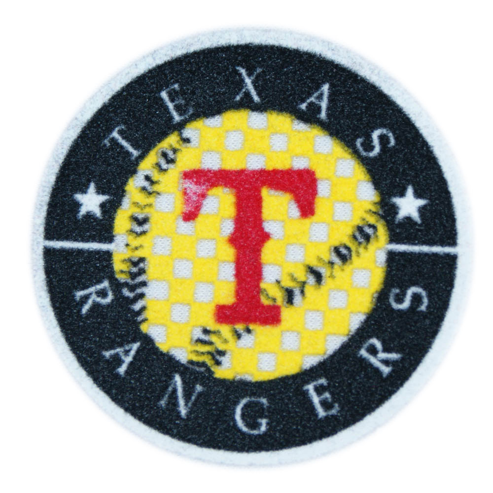 Термоаппликация флок Texas rangers 70*70мм, круглая, красная Т, желтый мяч, белый текст, шт. Термоаппликации Флок, Войлок