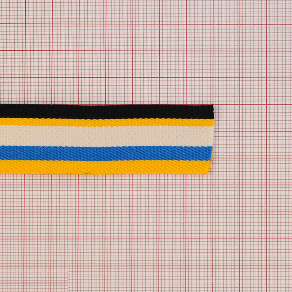 Тесьма тканевая пришивная 2,5см, желтый, белый, черный, синий, 50ярд. Тесьма