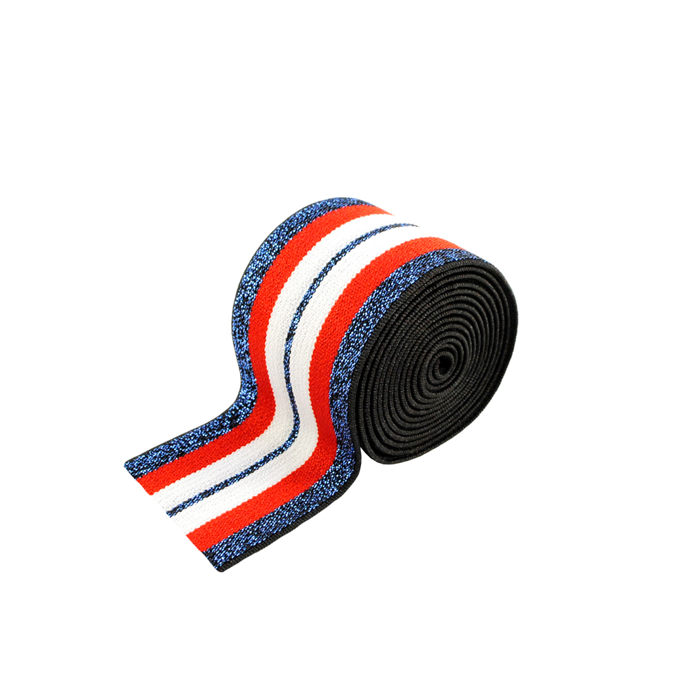 Резинка люрекс Полосы 4см, красный, белый, черный с голубым, люрекс, 50ярд. Резинка