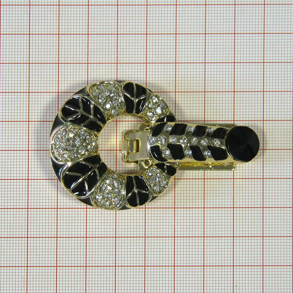Клипса шубная 3279430 GOLD, черная эмаль, белые камни, шт. Клипсы шубные, крючки