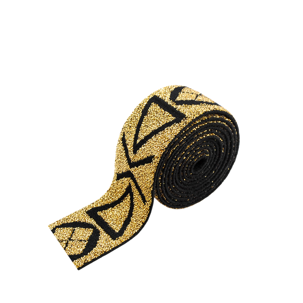 Резинка Фигуры 3,2см черный, люрекс золото, 50ярд. Резинка