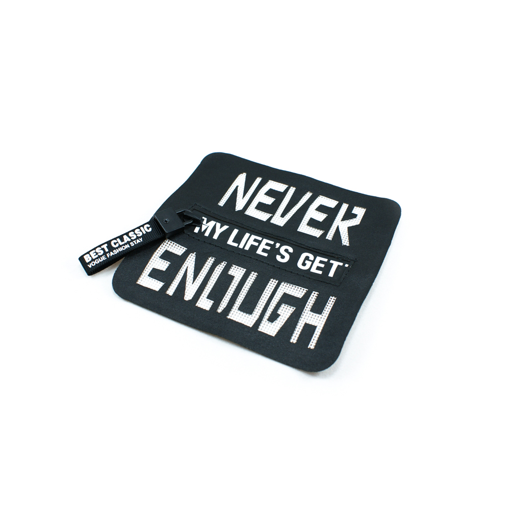 Аппликация пришивная кожзам NEVER карман прямоугольный, змейка 11*11см черный фон, белый текст, шт. Нашивка Кожзам