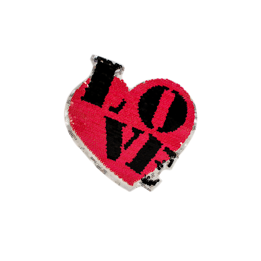 Аппликация пришивная пайетки двусторонние LOVE в сердце 20.5*19см, желтый, черный, шт. Аппликации Пришивные Пайетки