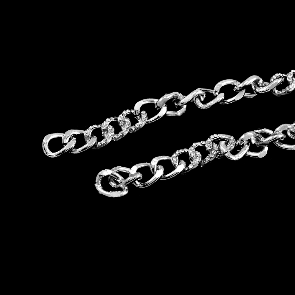 Тесьма стразы Круглая цепь, 1,1см, никель, белый, ярд. Тесьма из страз