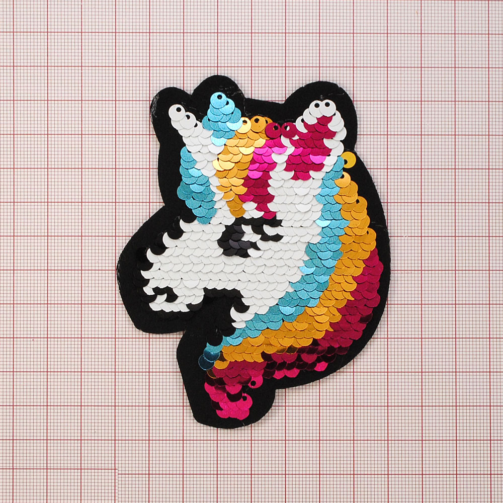 Аппликация клеевая пайетки двусторонняя Единорог голова 11*8см, черный, белый, голубой, желтый, красный, шт. Аппликации клеевые Пайетки