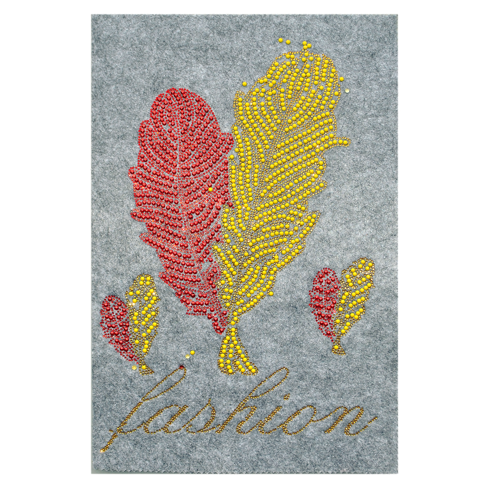 Термоаппликация из страз Перья Fashion 25*43см, красный, желтый, золото, шт. Аппликации клеевые Рисунки из страз