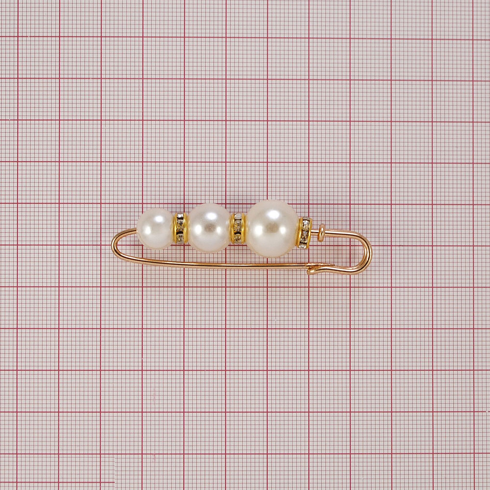 Булавка 3 жемчуга 6,1*1,9см белый, шт. Булавки