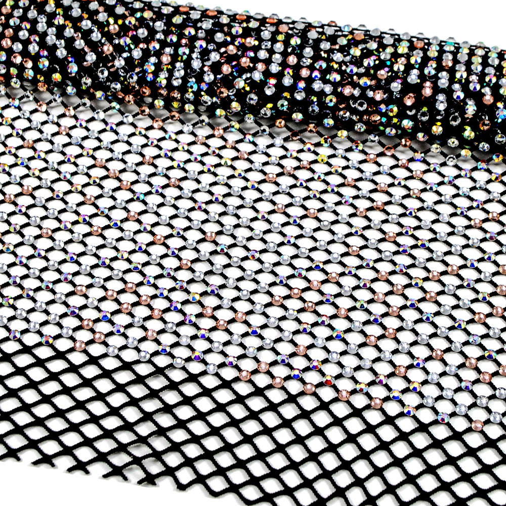 Сеть со стразами SS12, 36*36см черный, crystal AB, champagne, шт. Сеть со стразами