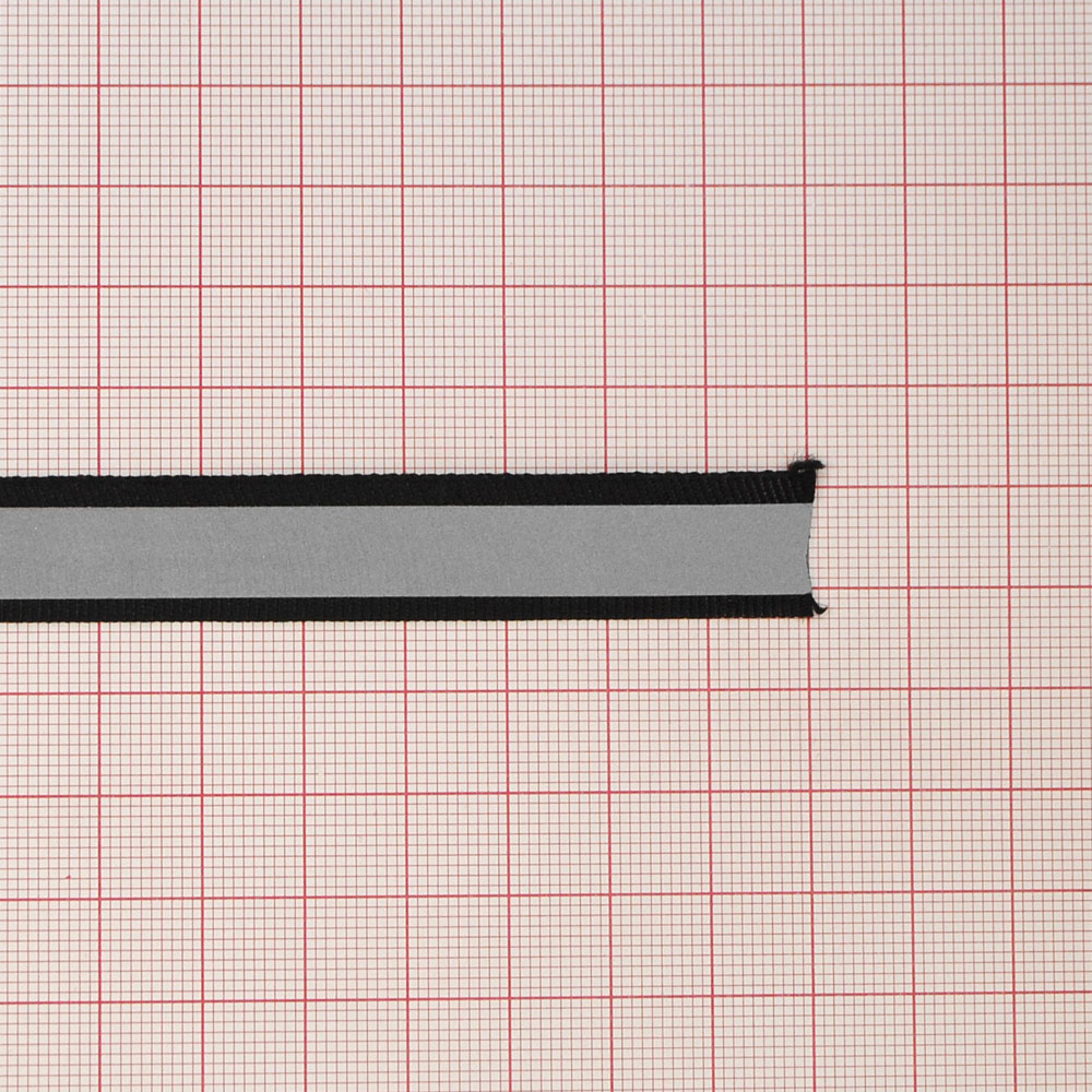 Тесьма светоотражающая на ткани 1,5см, черный, 50ярд. Тесьма