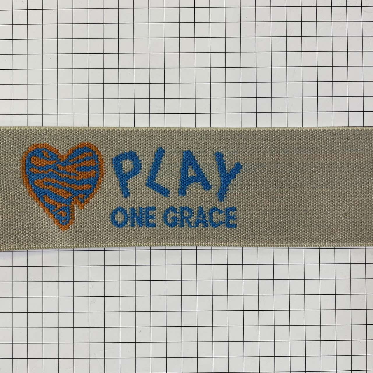 Резинка 4см, Play One Grace, бежевая, голубая надпись, ярд. Резинка
